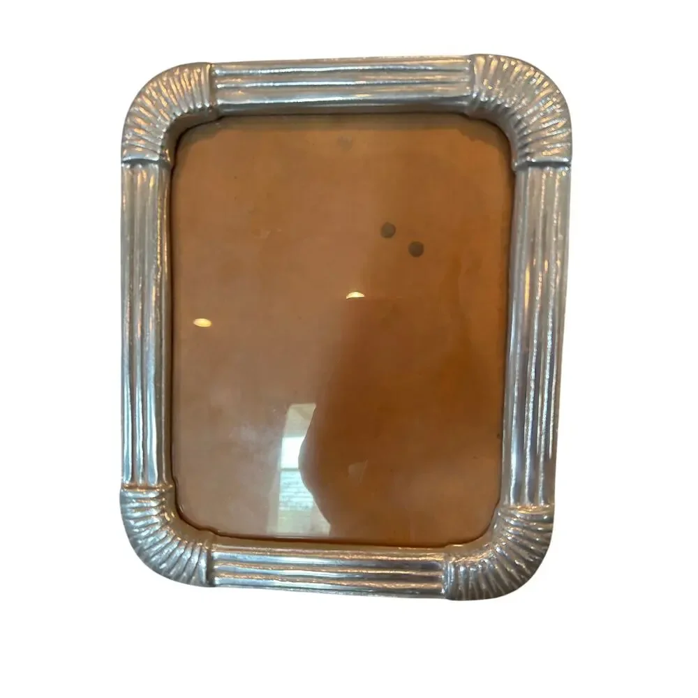 Vintage Ann Kary Mexican Pewter Picture Frame - Art Deco Ridged Design